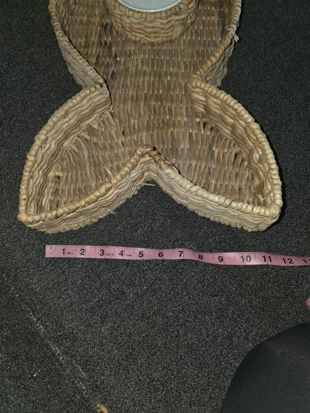 Woven Fish-Shaped Serving Tray with White Ceramic Bowl - Natural Brown